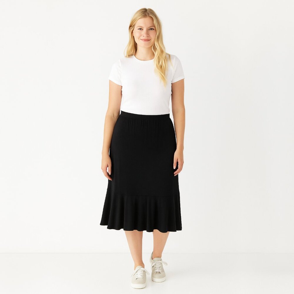 2/$30 Chico's Additions Flutter A-Line Skirt Black 12 #A1445
